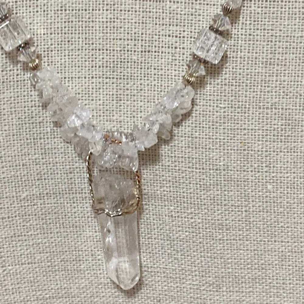 White Quartz and Crystal Necklace 18" Sterling Silver - Picture 3 of 9